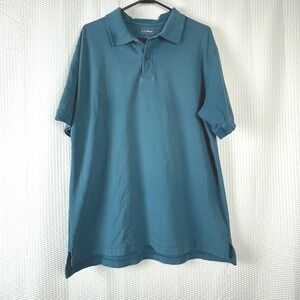 L.L.Bean Mens Polo Shirt L Large 100% Cotton Short Sleeve Teal Blue Casual